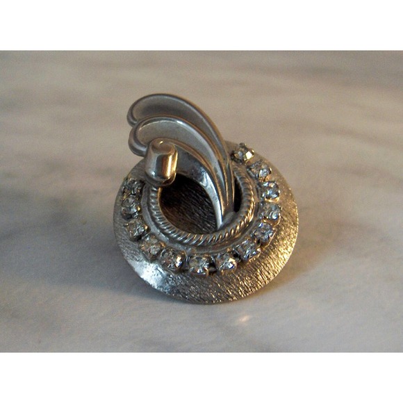 Vintage Silver Retro Diamond Rhinestone Brooch Pin , Circa 1950 s - Picture 3 of 5